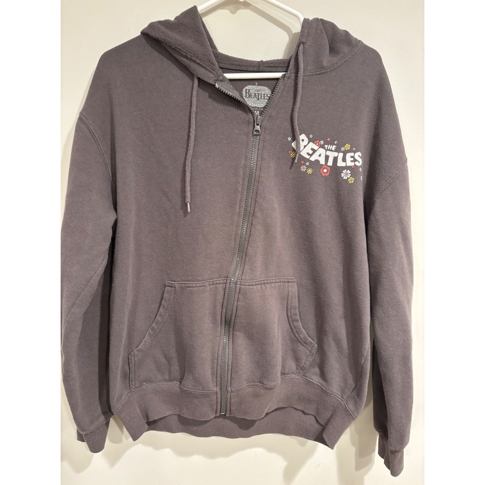 The Beatles Come Together Floral Graphic Zip Up Hoodie Grey Womens Medium